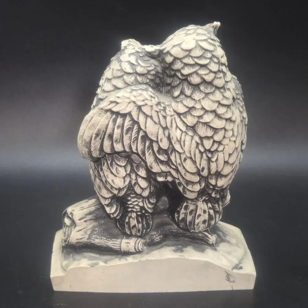 HUGGING OWLS - Vintage 70s-80s Beige & Black 2 Great Horned Statue Figurine